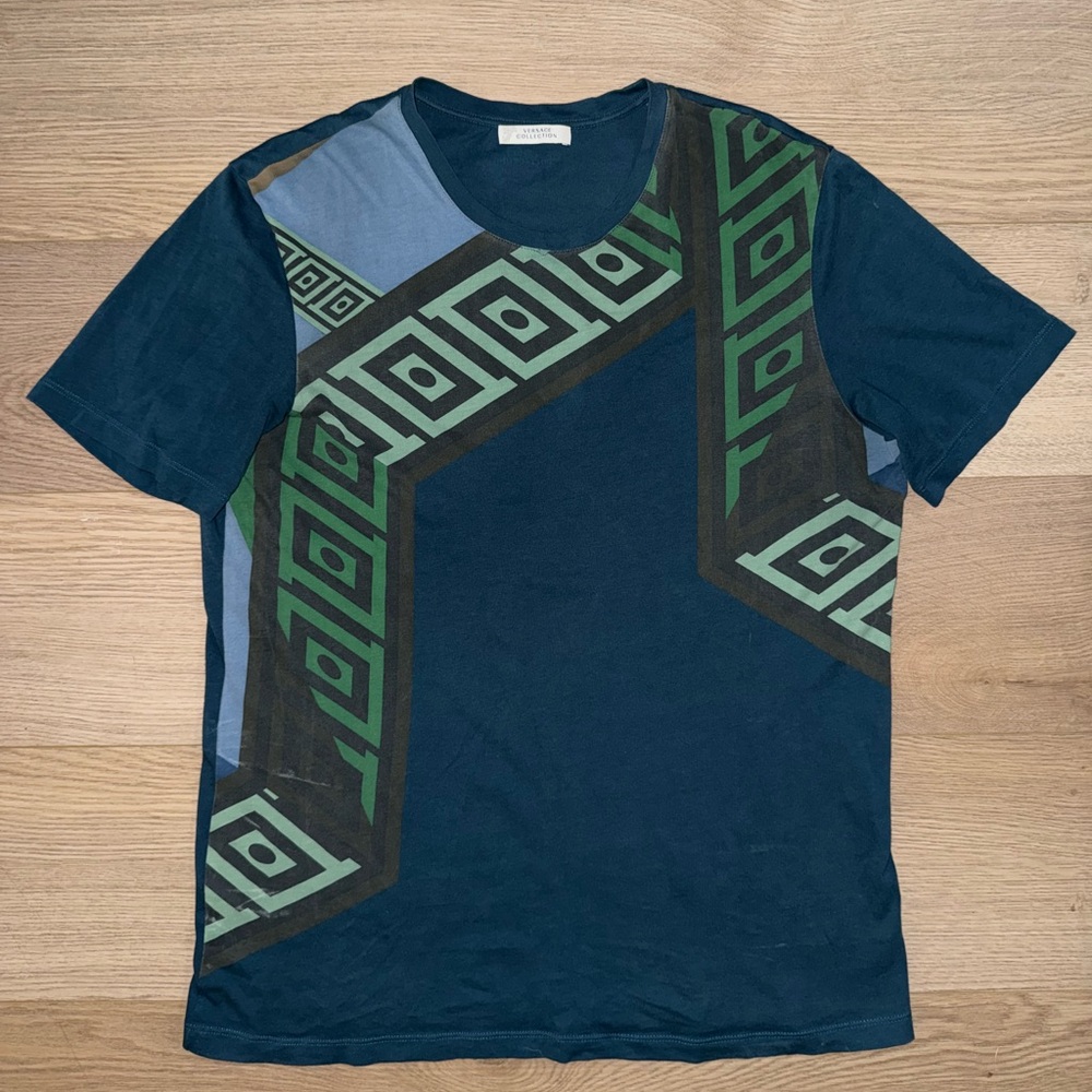 Versace Greca Geometric Pattern Print Blue/Green … - image 1